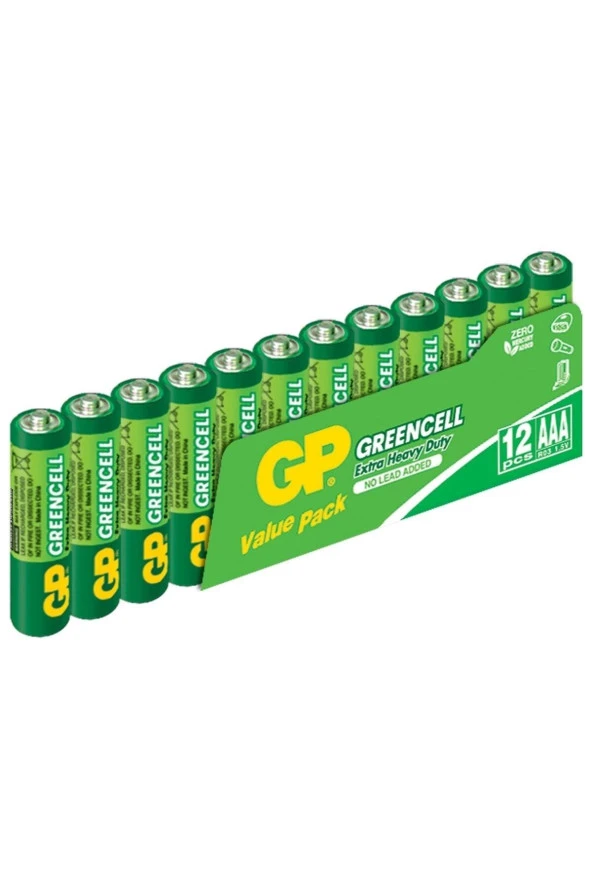 GP 12'li Greencel AAA Boy İnce Çinko Karbon Pil 12 Li Paket