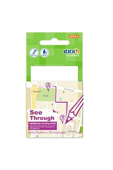 Stickn Notes 76x50mm Yapışkanlı Aydınger Not Kağıdı - Şeffaf / 21708 ürün görseli