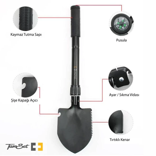 TAMSET C1 Katlanır Portatif Kamp Küreği 41,5cm - 3