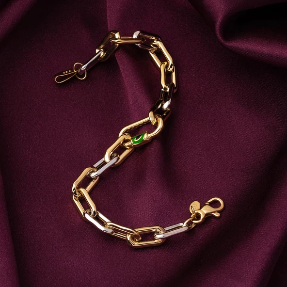 14 Ayar Altın Gözlü Zincir Bileklik - Resim 3