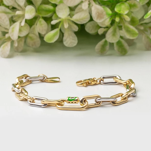 14 Ayar Altın Gözlü Zincir Bileklik - Resim 5