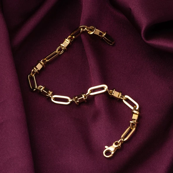 14 Ayar Altın Topçuk Zincirli Bileklik - Resim 3