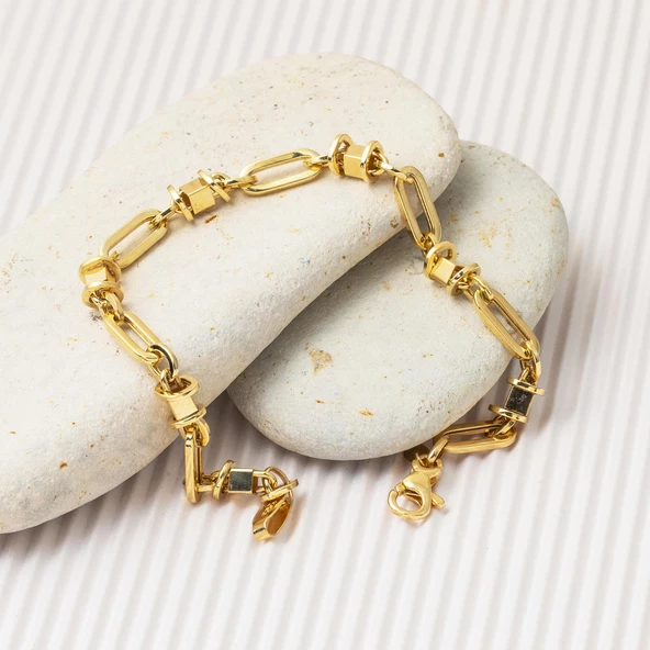 14 Ayar Altın Topçuk Zincirli Bileklik - Resim 4