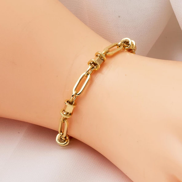 14 Ayar Altın Topçuk Zincirli Bileklik - Resim 2