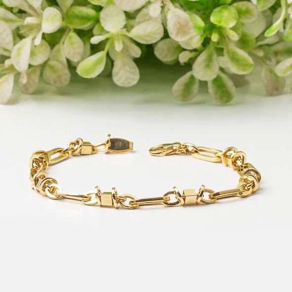 14 Ayar Altın Topçuk Zincirli Bileklik - Resim 5