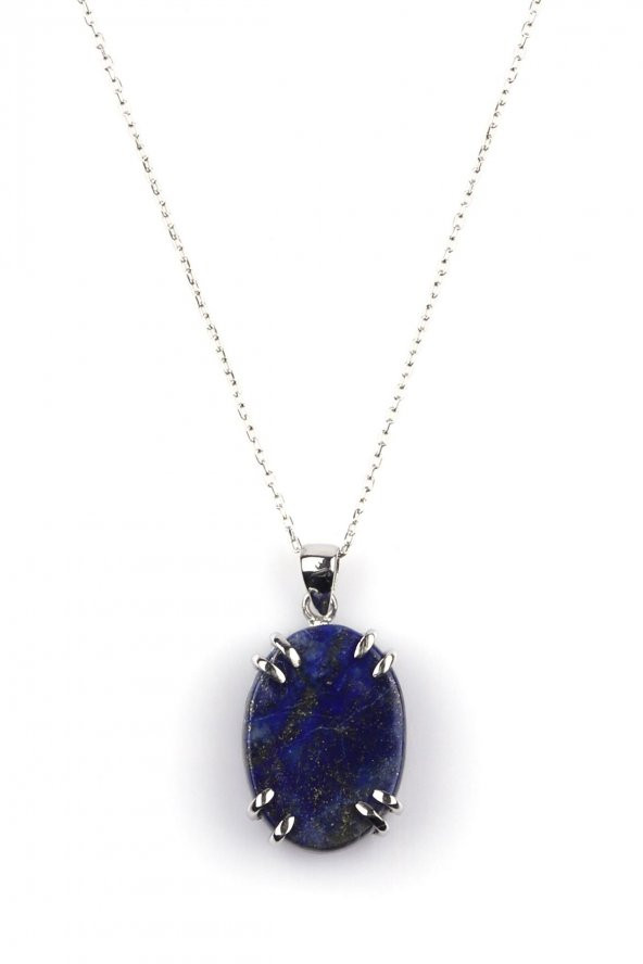 Lapis Lazuli Doğal Taş 925 Ayar Gümüş Kolye