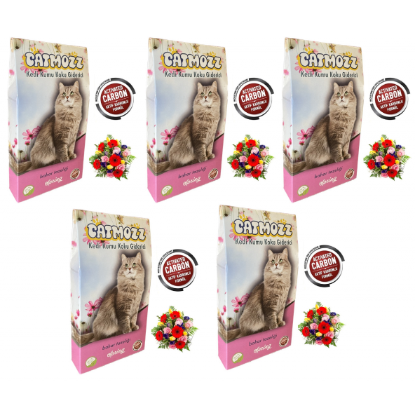 CatMozz Spring Aktif Karbonlu Kedi Kumu Bahar Koku Giderici Extra Koku Kontrolü Topaklanma 30 Gr x 5 Adet