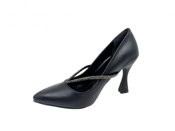 Zerhan 360 Kadın Siyah Taşlı Kadeh Topuk Stiletto Ayakkabı - Resim 3