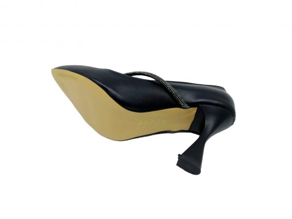 Zerhan 360 Kadın Siyah Taşlı Kadeh Topuk Stiletto Ayakkabı - Resim 5