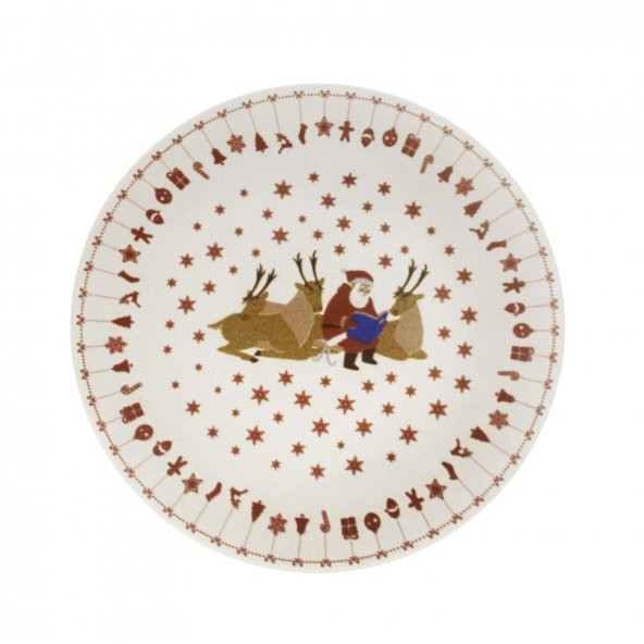 Yılbaşı Seramik Pasta Tabağı 20cm Noel Baba Geyikli 1 Adet - 2