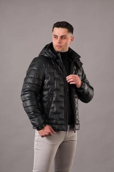 REGULAR FİT KAPŞONLU ASTARLI KAPİTONE ERKEK MONT - 2