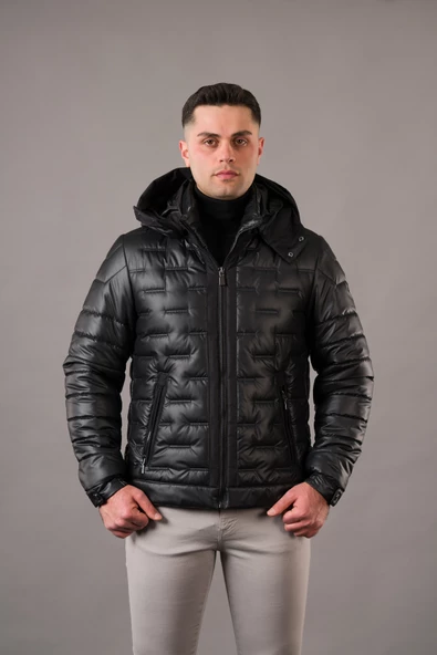 REGULAR FİT KAPŞONLU ASTARLI KAPİTONE ERKEK MONT - 4