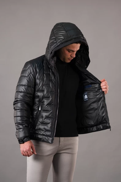 REGULAR FİT KAPŞONLU ASTARLI KAPİTONE ERKEK MONT - 3