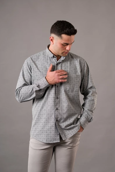 BİCAN GENİŞ KESİM CEPLİ DESENLİ KALIN KUMAŞ KIŞLIK ERKEK GÖMLEK - 5