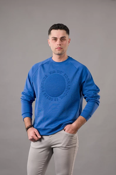 OVERSİZE BASKILI SIFIR YAKA PAMUKLU ERKEK SWEATSHİRT - 7