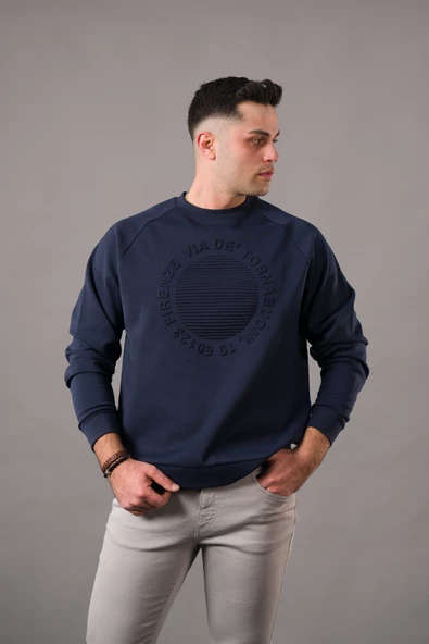 OVERSİZE BASKILI SIFIR YAKA PAMUKLU ERKEK SWEATSHİRT - 12