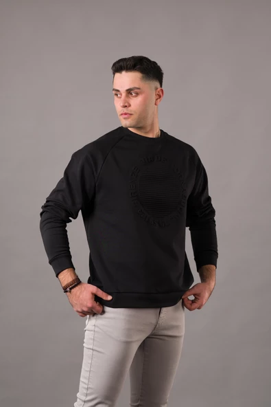 OVERSİZE BASKILI SIFIR YAKA PAMUKLU ERKEK SWEATSHİRT - 2