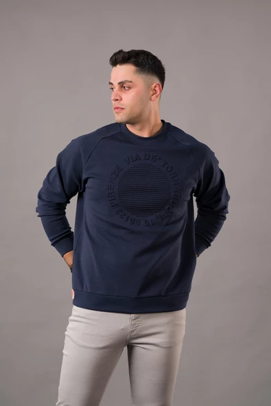 OVERSİZE BASKILI SIFIR YAKA PAMUKLU ERKEK SWEATSHİRT - 11