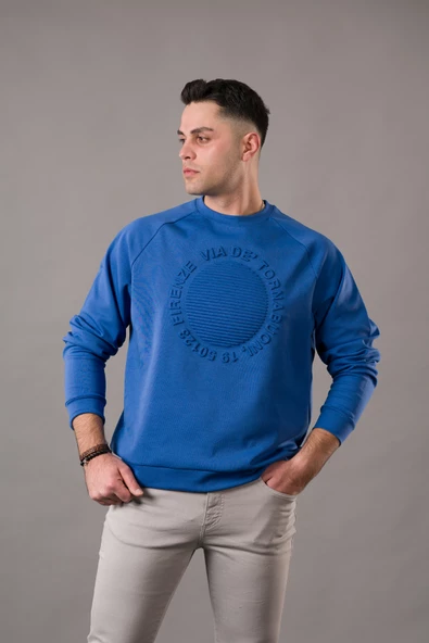 OVERSİZE BASKILI SIFIR YAKA PAMUKLU ERKEK SWEATSHİRT - 8