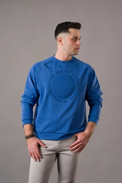 OVERSİZE BASKILI SIFIR YAKA PAMUKLU ERKEK SWEATSHİRT - 6