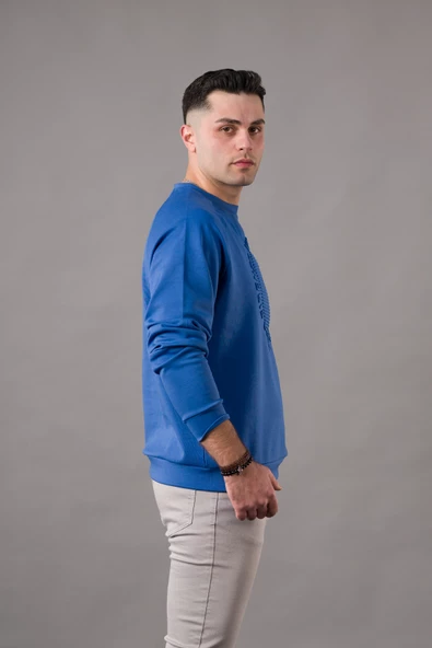 OVERSİZE BASKILI SIFIR YAKA PAMUKLU ERKEK SWEATSHİRT - 9