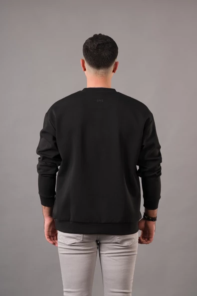 OVERSİZE BASKILI SIFIR YAKA PAMUKLU ERKEK SWEATSHİRT - 3