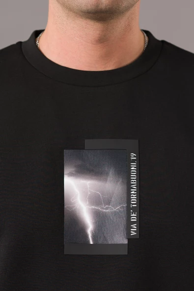 OVERSİZE BASKILI SIFIR YAKA PAMUKLU ERKEK SWEATSHİRT - 4