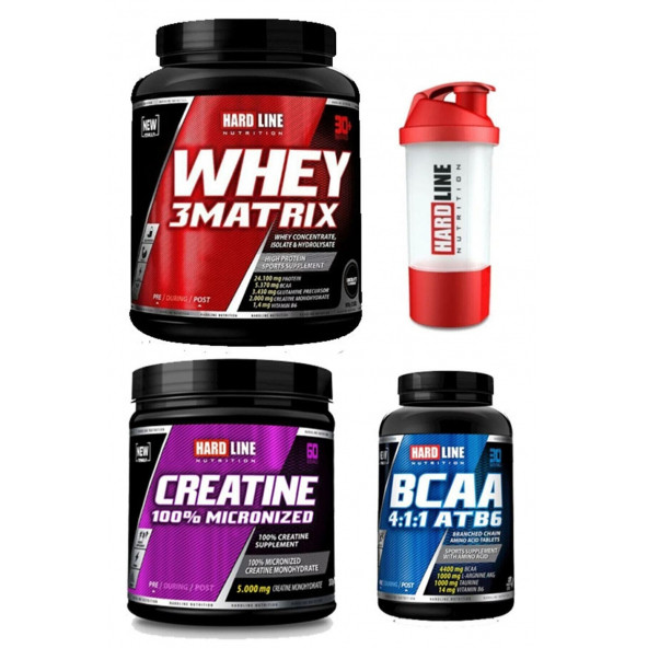 Hardline Whey 3matrix 908 Gr - Bcaa 4:1:1 120 Tablet - Kreatin %100 Mikronize 300 Gr + Hediye