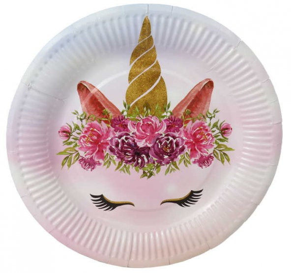 TABAK KARTON UNICORN ÇİÇEKLİ 23 CM 8 ADET ürün görseli