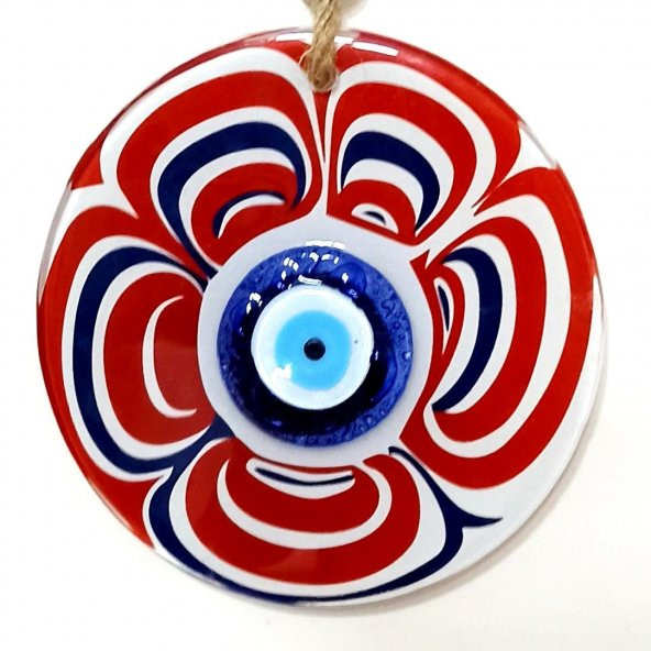 Cam Nazar Boncuklu Kırmızı Şeker Modelli Duvar Süsü - Resim 3