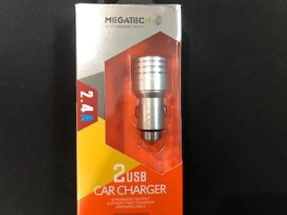 Megatech Gri 2.4 Amper 2 Usb Çelik Araç Şarj Aleti