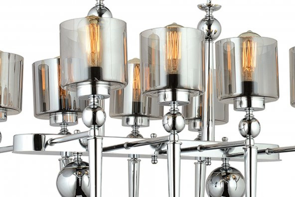 LampaLuce Fiaccola Modern Tasarım Salon Avizesi Yemek Masası Üzeri 8li Krom 80x100cm - 4