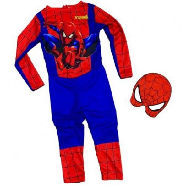 Örümcek Adam Kostümü Maskeli - Çocuk Spiderman Kostümü 11-12 Yaş