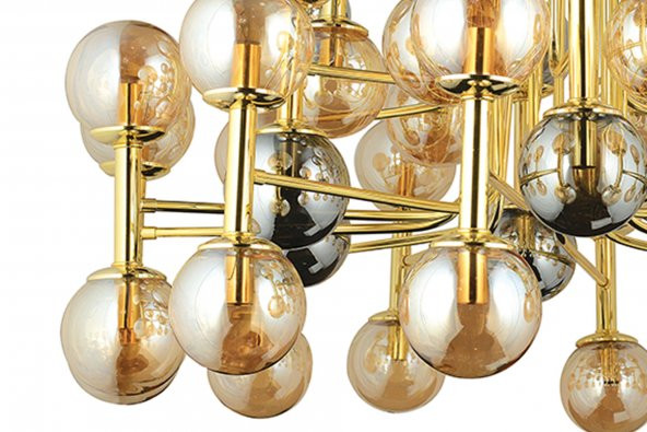 LampaLuce Grande Modern Tasarım Yüksek Tavan Sarkıt Avizesi Altın 48li 120x180cm - 2