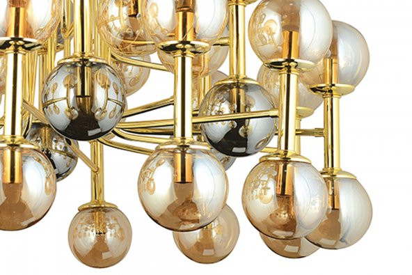 LampaLuce Grande Modern Tasarım Yüksek Tavan Sarkıt Avizesi Altın 48li 120x180cm - 4