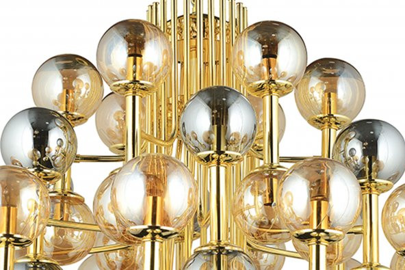 LampaLuce Grande Modern Tasarım Yüksek Tavan Sarkıt Avizesi Altın 48li 120x180cm - 5