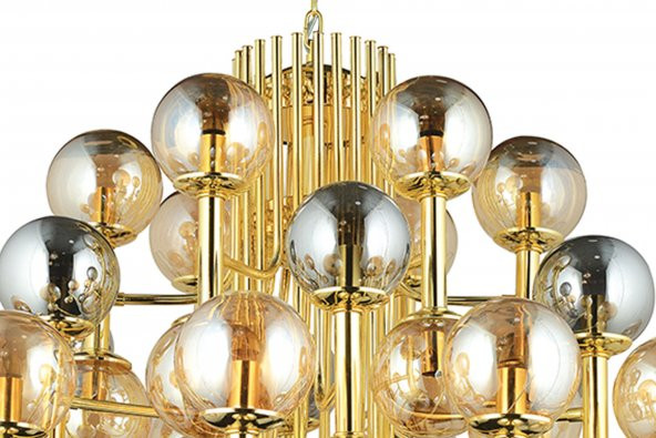 LampaLuce Grande Modern Tasarım Yüksek Tavan Sarkıt Avizesi Altın 48li 120x180cm - 6