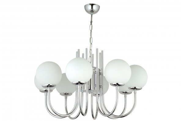 LampaLuce Esta Modern Camlı Avize 8li Krom 70x80cm