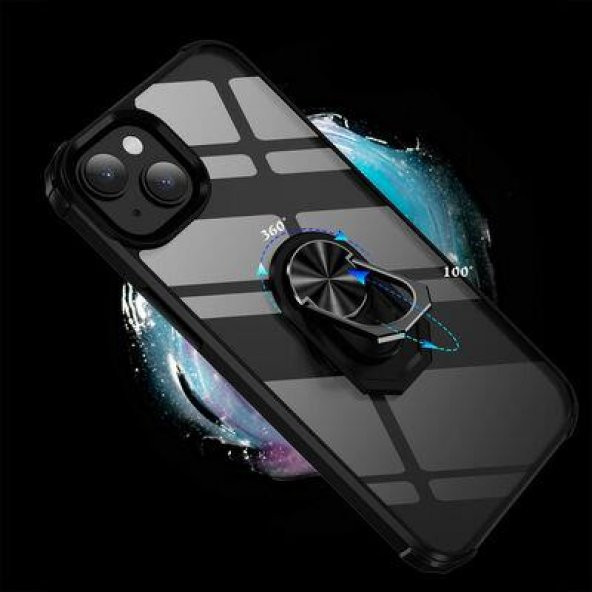 Apple iPhone 14 Kılıf Yüzüklü Standlı Şeffaf Mola Kapak - 2