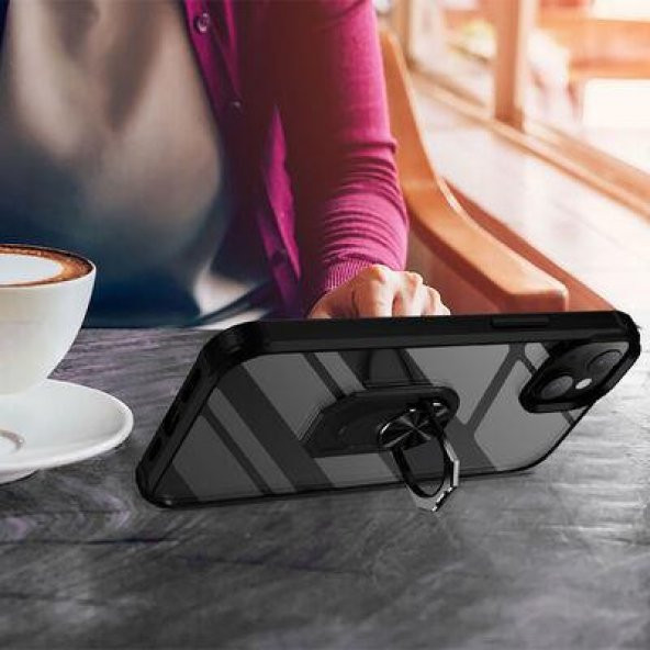 Apple iPhone 14 Kılıf Yüzüklü Standlı Şeffaf Mola Kapak - 3