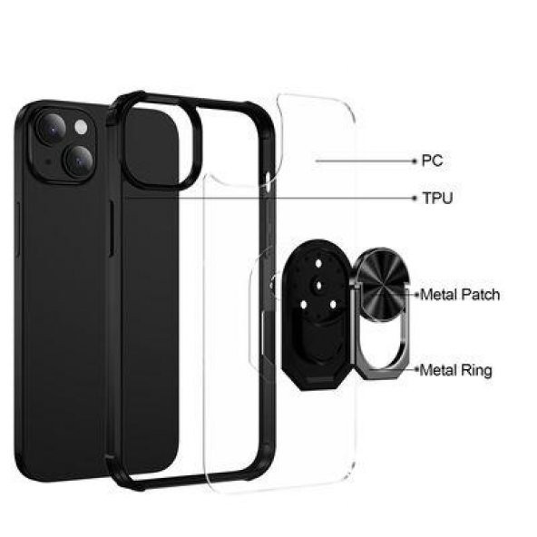 Apple iPhone 14 Kılıf Yüzüklü Standlı Şeffaf Mola Kapak - 4