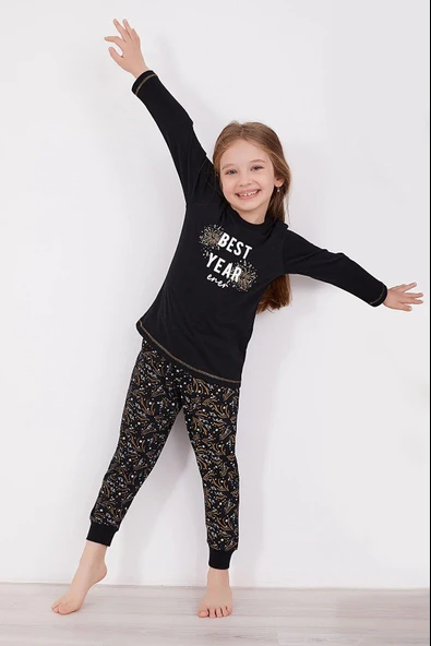 Arnetta 2152 Best Year Energy Siyah Kız Çocuk Uzun Kol Pijama Takım