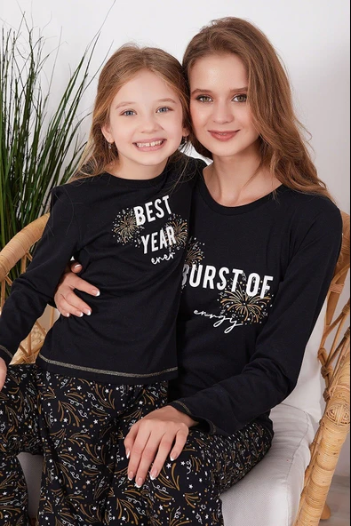 Arnetta 2152 Best Year Energy Siyah Kız Çocuk Uzun Kol Pijama Takım - 2
