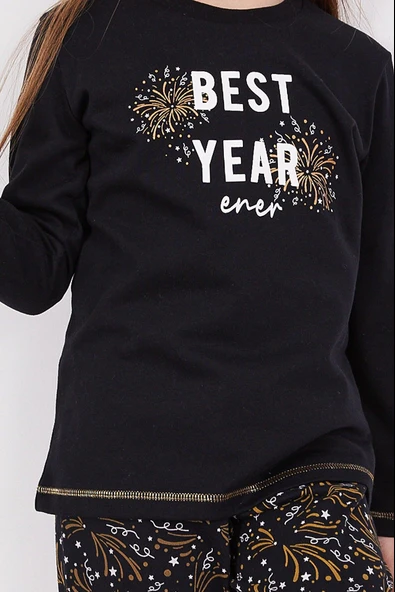 Arnetta 2152 Best Year Energy Siyah Kız Çocuk Uzun Kol Pijama Takım - 5