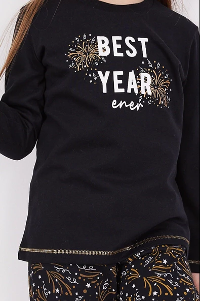 Arnetta 2152 Best Year Energy Siyah Kız Çocuk Uzun Kol Pijama Takım - 5
