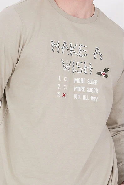 Arnetta 2303 Make A Wish Açık Haki Erkek Uzun Kol Pijama Takım - 4