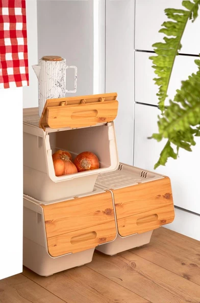 Geseus Motek Organızer Tekerlekli Eşya Ve Erzak Kutusu 3x12 Lt-Mt07 Bambu Kapaklı - 2