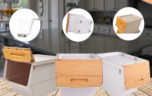 Geseus Motek Organızer Tekerlekli Eşya Ve Erzak Kutusu 3x12 Lt-Mt07 Bambu Kapaklı - 3