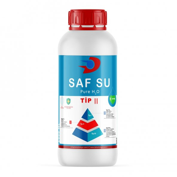 Saf Su - 0 PPM  Tip II  UV ve Endotoksin Filtreli  1000 Gr - 1