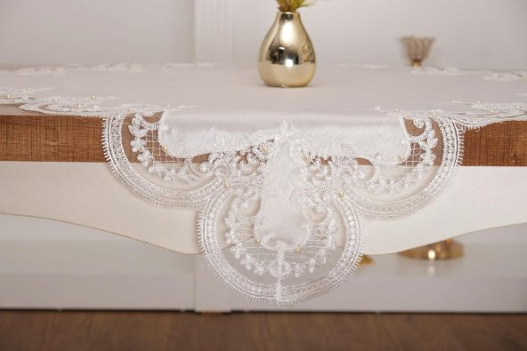 Finezza Viola Lüx Güpürlü Osmanlı İpeği Kumaş Krem Salon Takımı 5 parça  - 1362 - 5